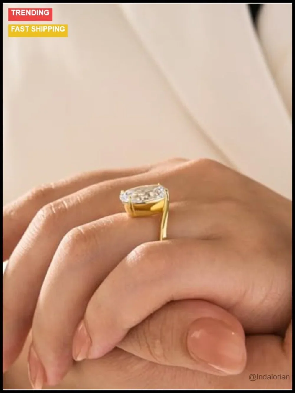 5CT Oval Cut Solitaire Engagement Ring S925 Silver Yellow Gold Plated